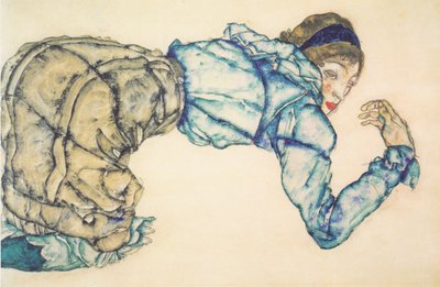 Kniende Frau in blauer Bluse von Egon Schiele
